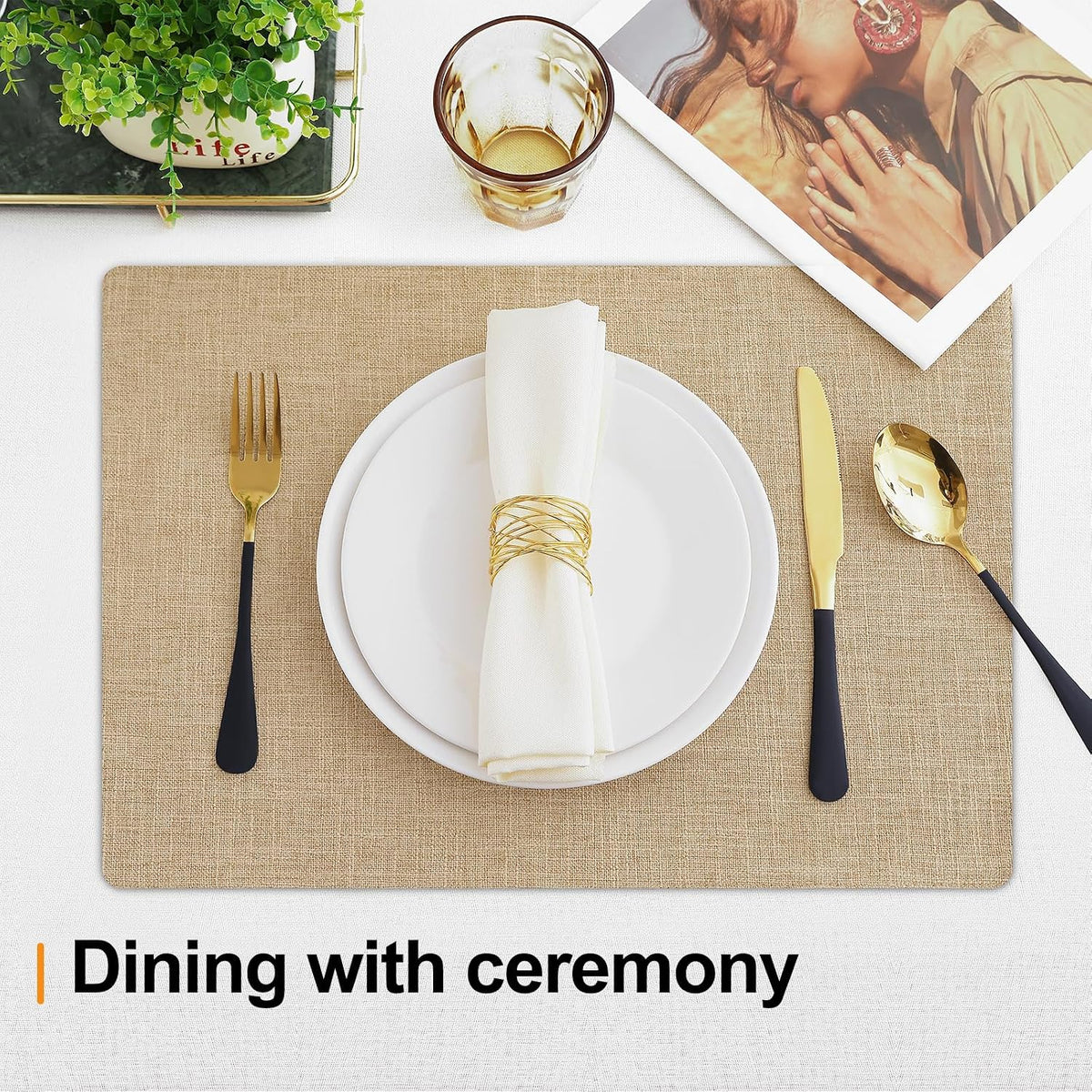 Homaxy Cloths Placemats for Dining Table Set of 6, 13" x 19", Flaxen