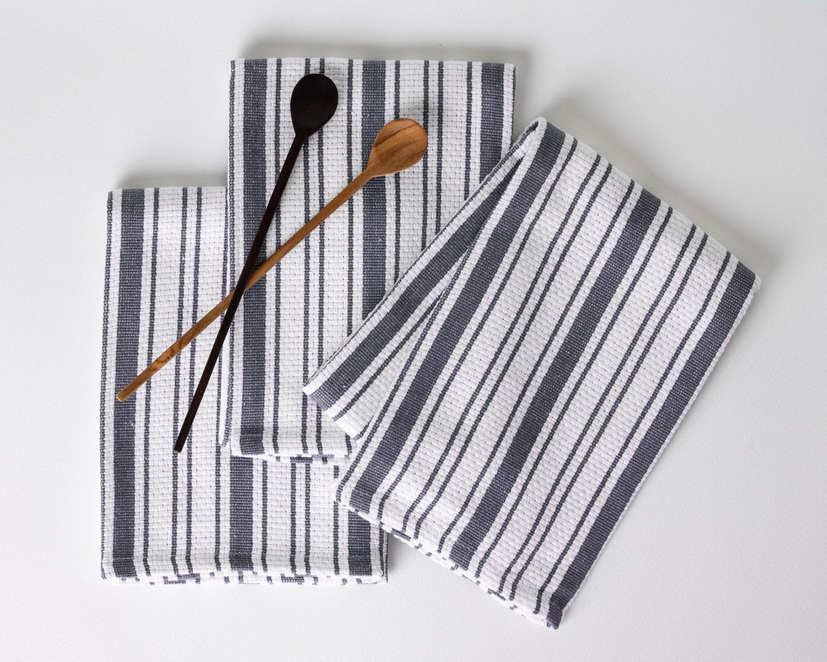 Kitchen Towels Set – Pack of 6 (20’’ x 30’’) Extra Large Premium Cotton Dish Towels for Kitchen – Chain Stripe Towels – Absorbent – 100% Cotton – with Hanging Loop – Beige