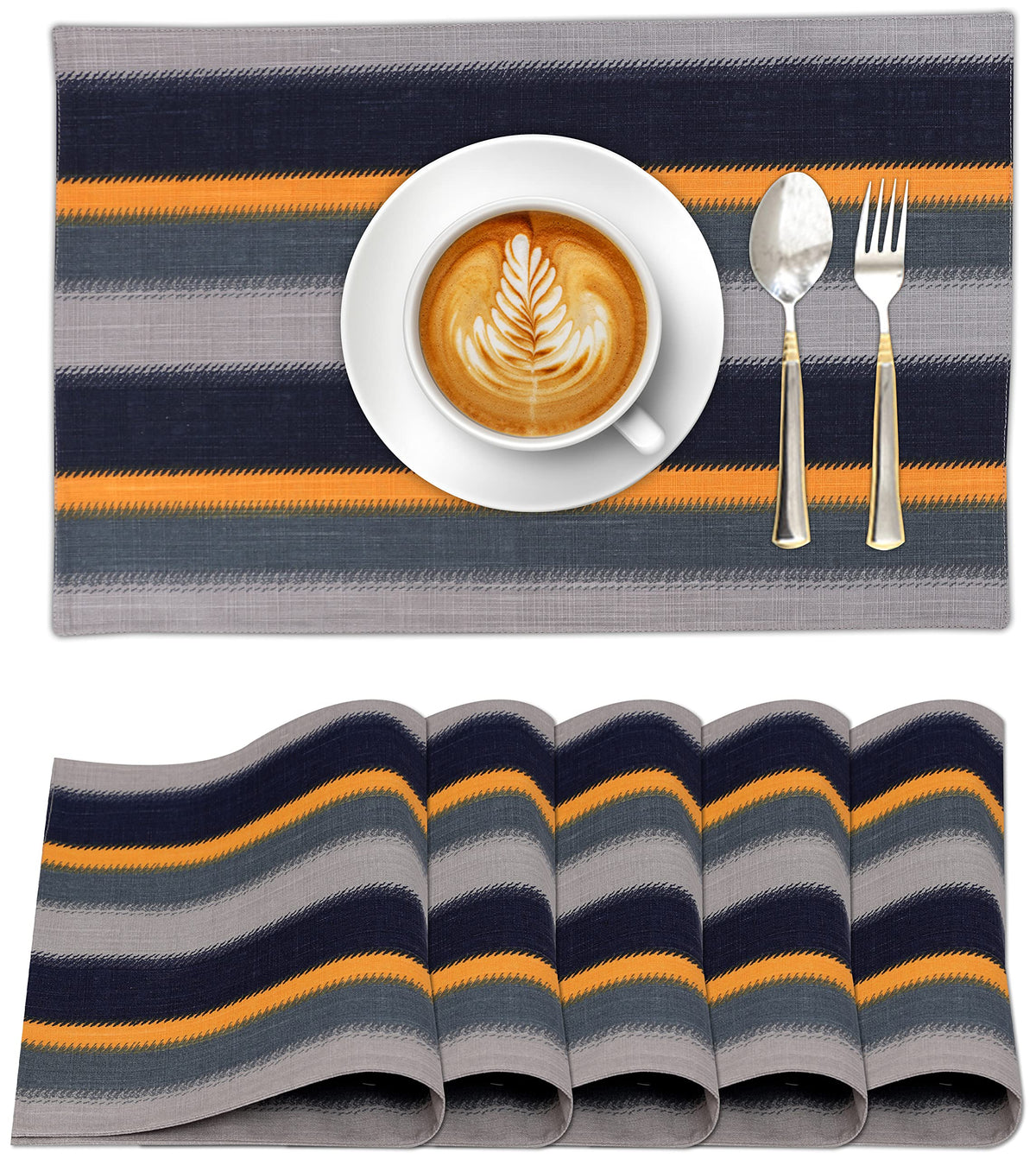 Ruvanti Placemats Set of 6, 100% Cotton Place Mats of 13"x19", Multi Stripe