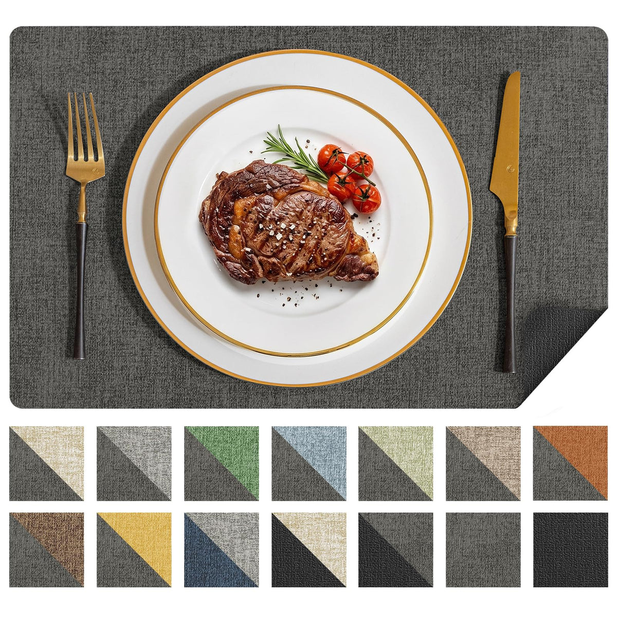 Romanstile Placemats Set of 6, Reversible Faux Leather Wipeable Table Mats