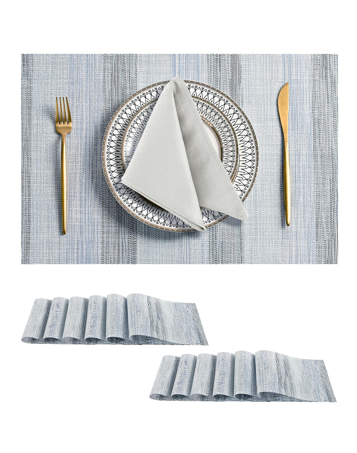 Beige Placemats Set of 6 - Heat-Resistant, Non-Slip Table Mats, Washable Woven Vinyl for Indoor & Outdoor Dining