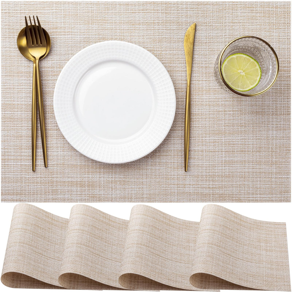 LEXMORE Placemats Set of 4 Vinyl/Plastic Woven Place Mats for Kitchen Table Indoor/Outdoor Washable Placemat Wipeable Dining Table Mats(Navy Blue)