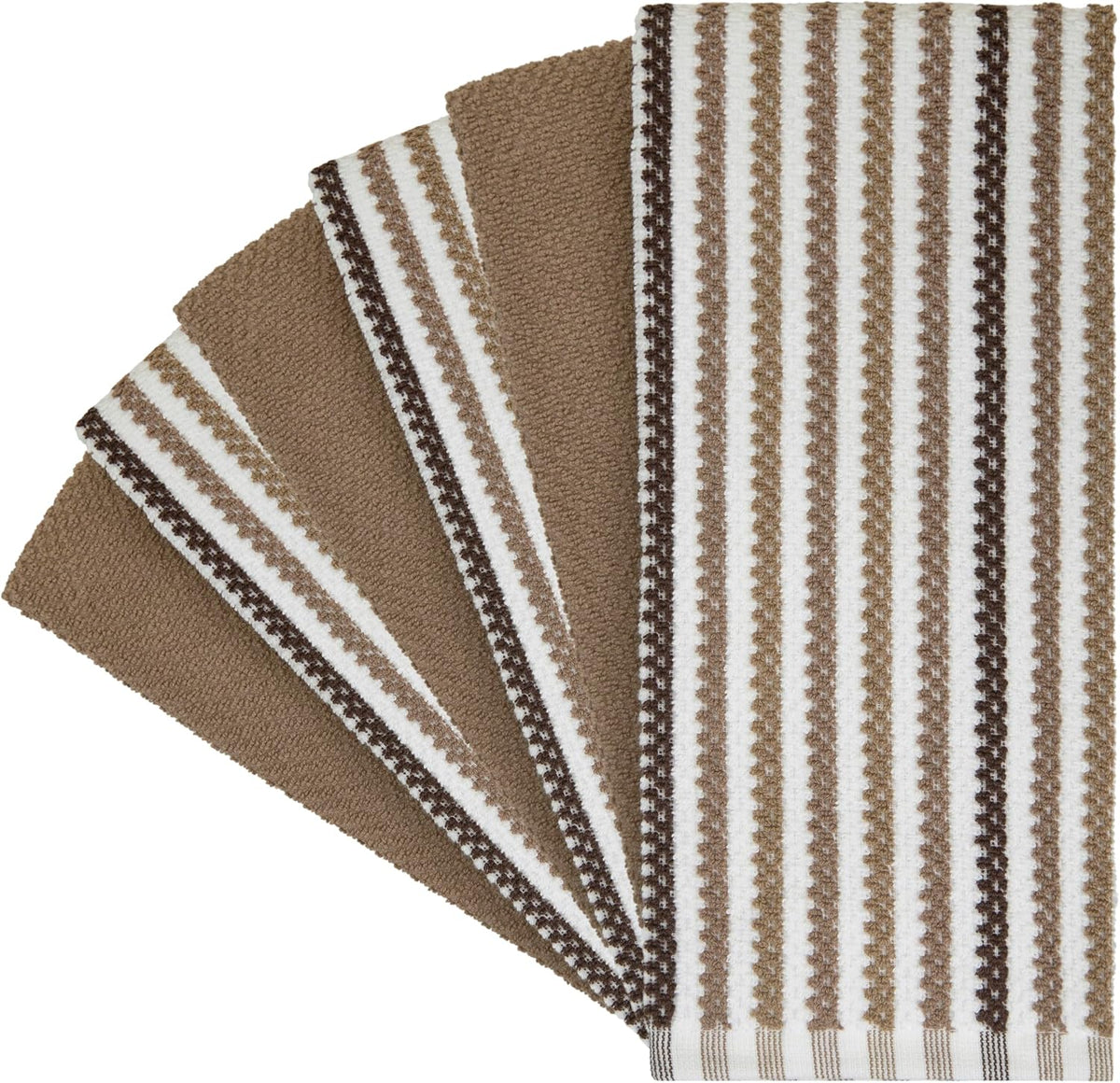Bumble Kitchen Towels 6 Pack 100% Cotton 16"x26" - Tan Wide Stripe
