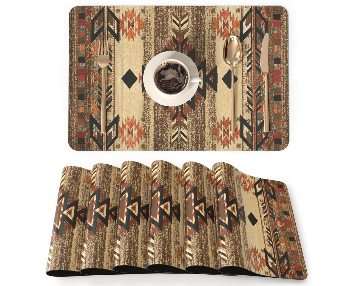 QIYI PU Leather Placemats Set of 6, 12"x18" Waterproof Table Mats, Dahlia