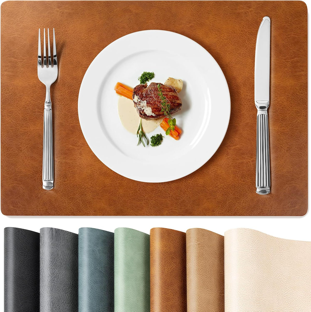 Roxifina Faux Leather Placemats Set of 6, Vinyl Placemats Heat Resistant