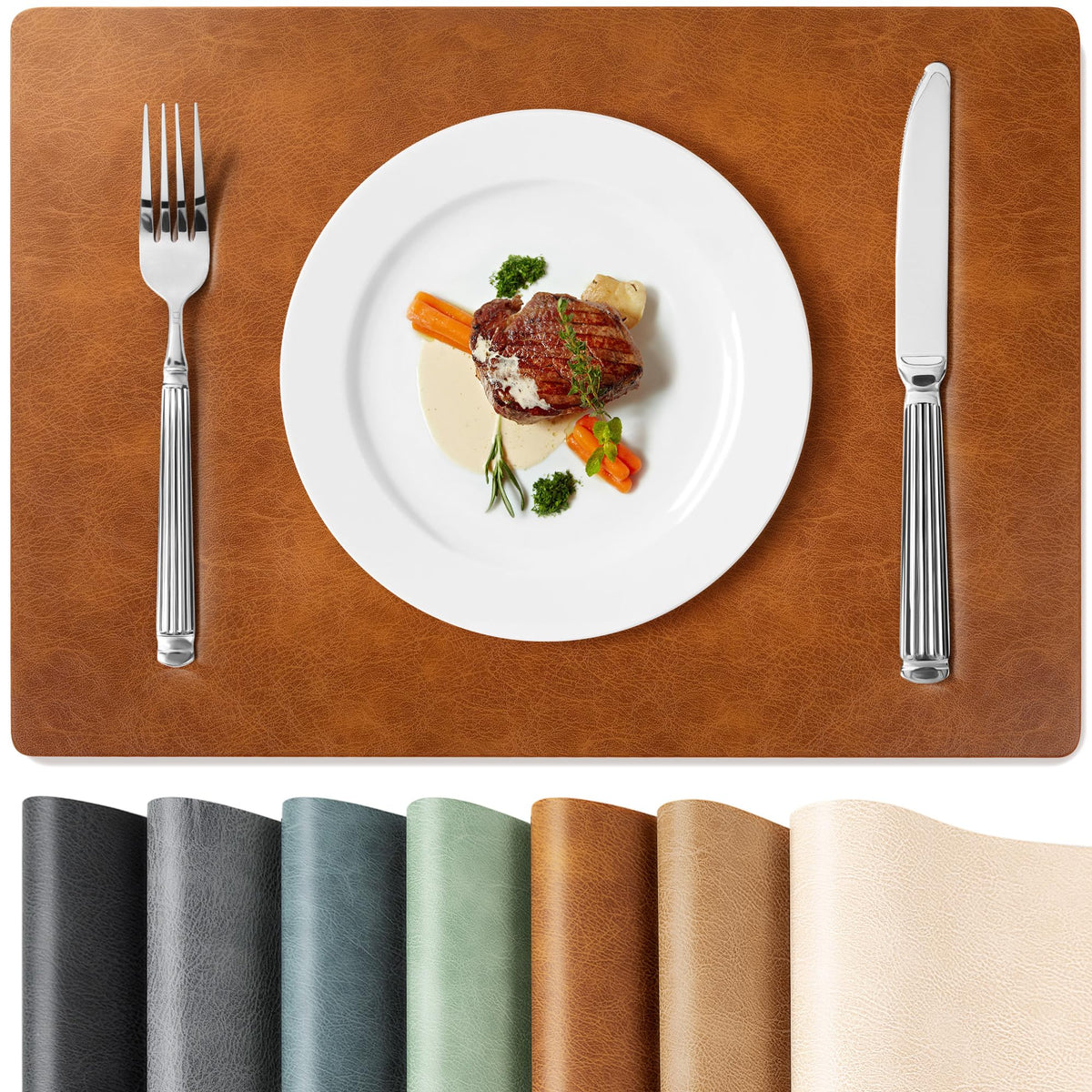 Roxifina Faux Leather Placemats Set of 6, Vinyl Placemats Heat Resistant