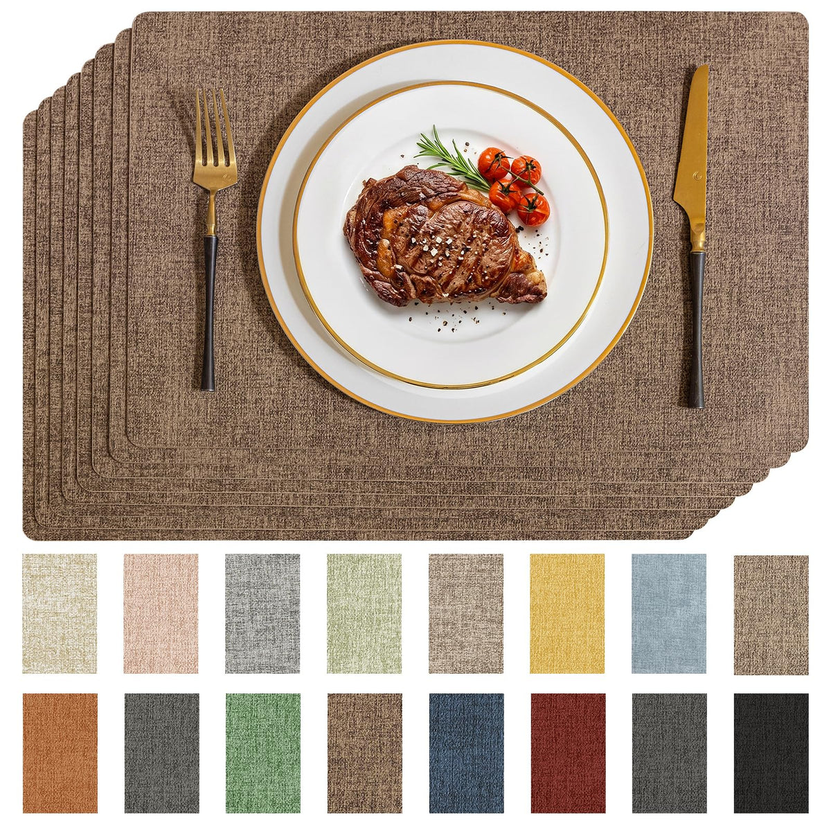 Romanstile Faux Leather Vinyl Placemats Set of 6, Beige