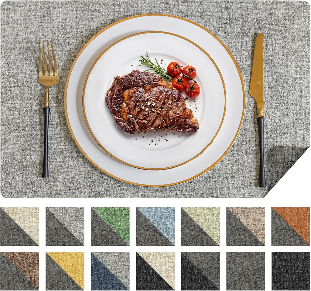 Romanstile Placemats Set of 6, Reversible Faux Leather Wipeable Table Mats