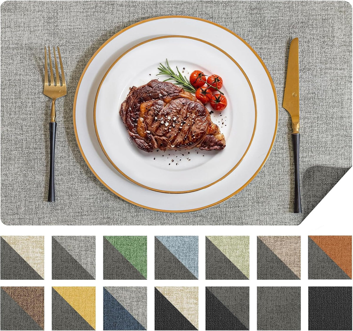Romanstile Placemats Set of 6, Reversible Faux Leather Wipeable Table Mats