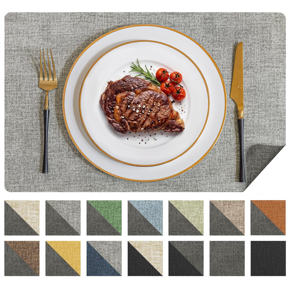 Romanstile Placemats Set of 6, Reversible Faux Leather Wipeable Table Mats