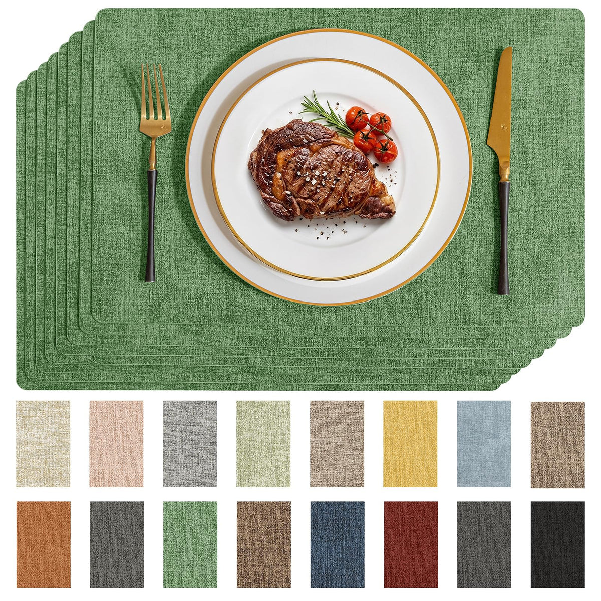 Romanstile Faux Leather Vinyl Placemats Set of 6, Beige