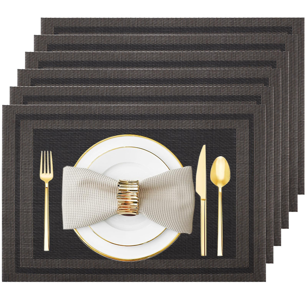 Silver Grey Vinyl Placemats Set of 6, Heat Resistant Table Placemats