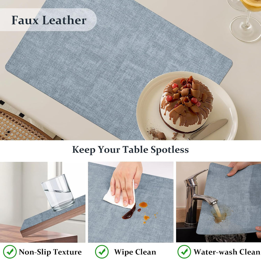 FROMHEART Faux Leather PU Placemats Set of 6 (Light Blue,11.8" x 17")