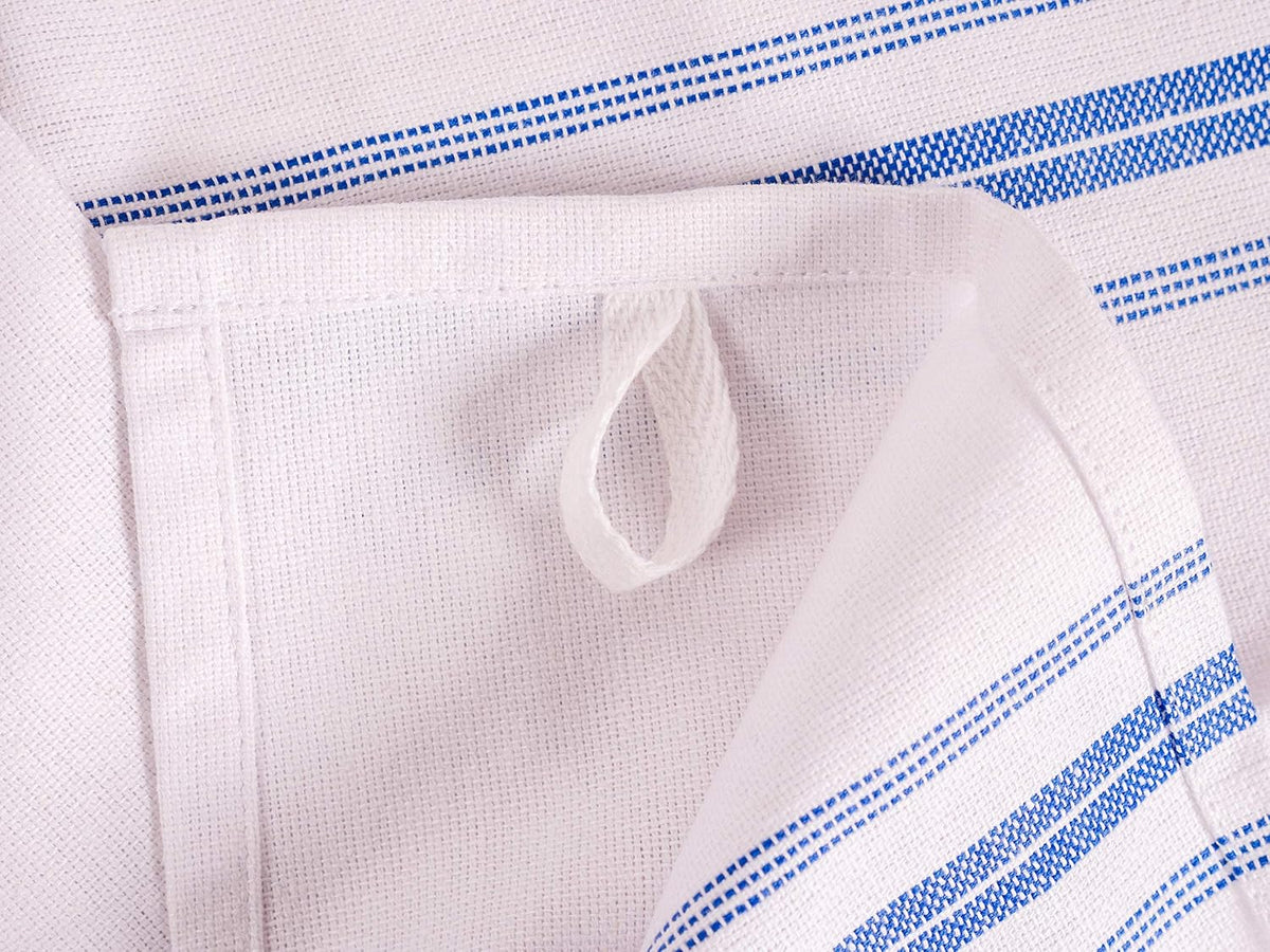 KAF Home Classic Farmhouse Stripe Kitchen Towels, Pure Cotton Dish Towels, Towel Dish Cloths for Cooking, Cleaning, and Dining, Set of 12, Blue