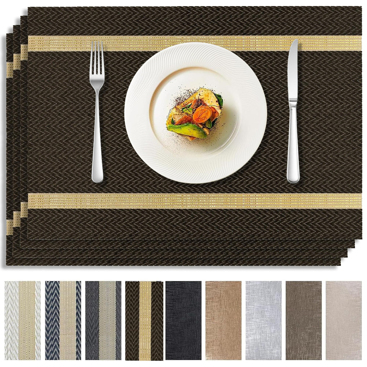 COOLMI Beige Placemats Set of 4, Washable Woven PVC Table Mats, Heat Resistant Non-Slip Place Mats for Dining Table, Flat Pack No Curled Edges, Indoor Outdoor, 17 x 12 Inch