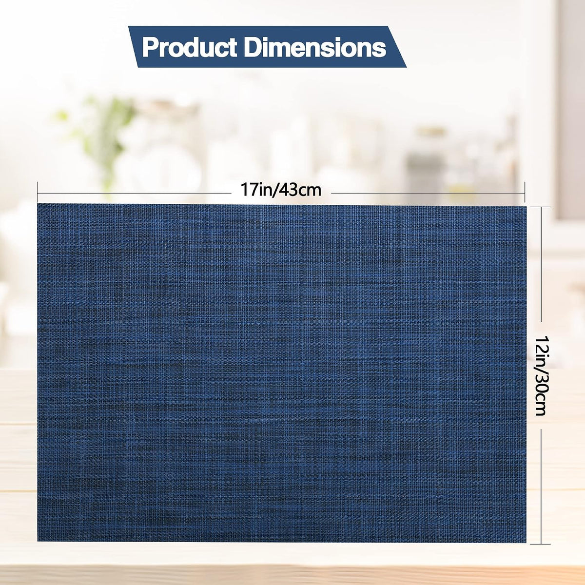 SLKQG Navy Blue Placemats Set of 6 - Easy Clean Washable Vinyl Placemats - Wipeable Heat Resistant Table Mats for Dining Table - 17x12 Inch (Navy Blue, 6)