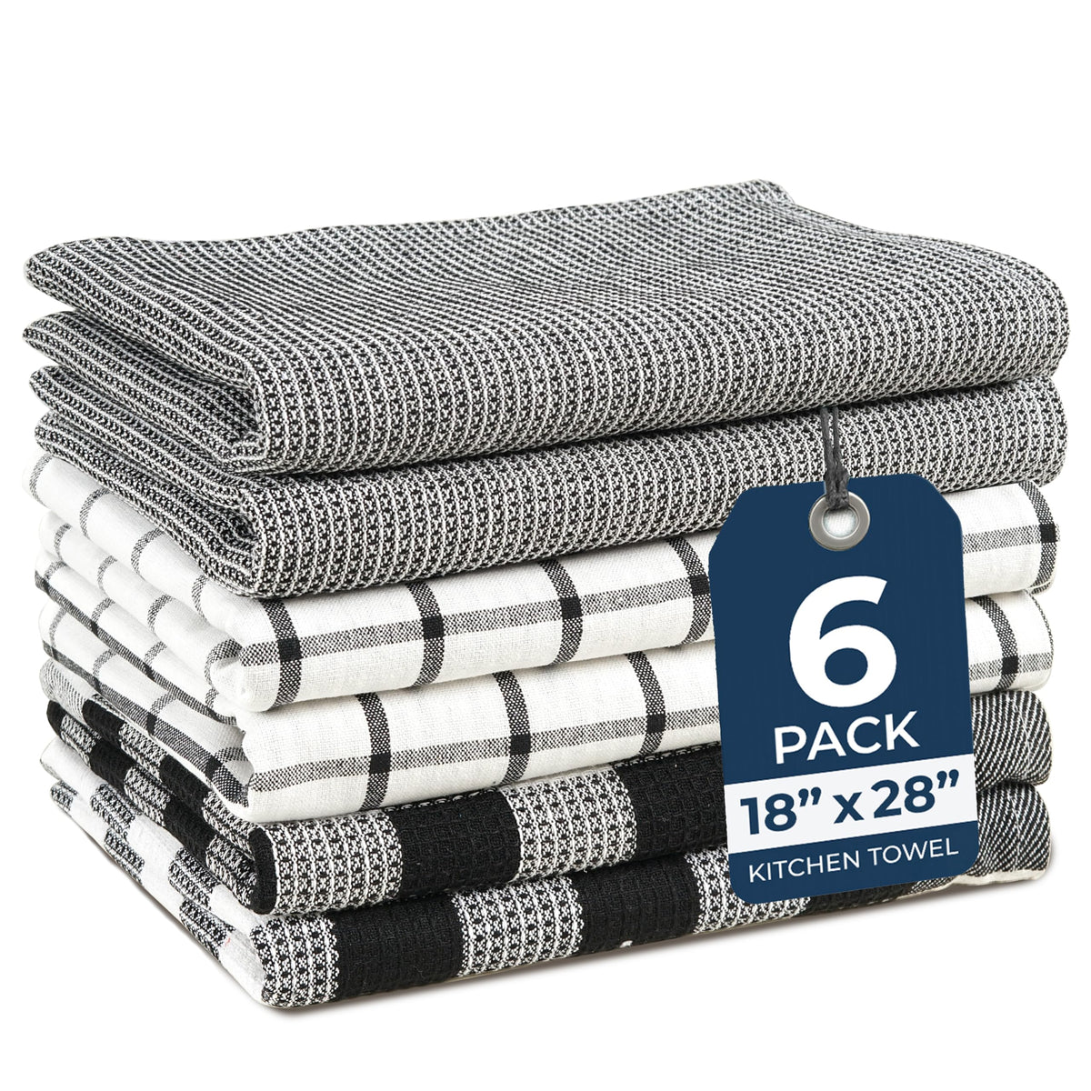 LANE LINEN 100% Cotton Kitchen Dish Cloths, Ultra Soft Absorbent Quick Drying Dish Towels, Multiweave Wash Cloths Dish Towel Sets, 13x28 Inches, 4 Pack - Grey