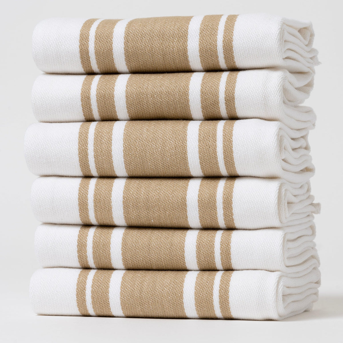 Kitchen Towels Set – Pack of 6 (20’’ x 30’’) Extra Large Premium Cotton Dish Towels for Kitchen – Chain Stripe Towels – Absorbent – 100% Cotton – with Hanging Loop – Beige