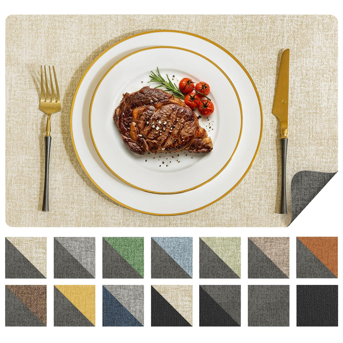 Romanstile Placemats Set of 6, Reversible Faux Leather Wipeable Table Mats