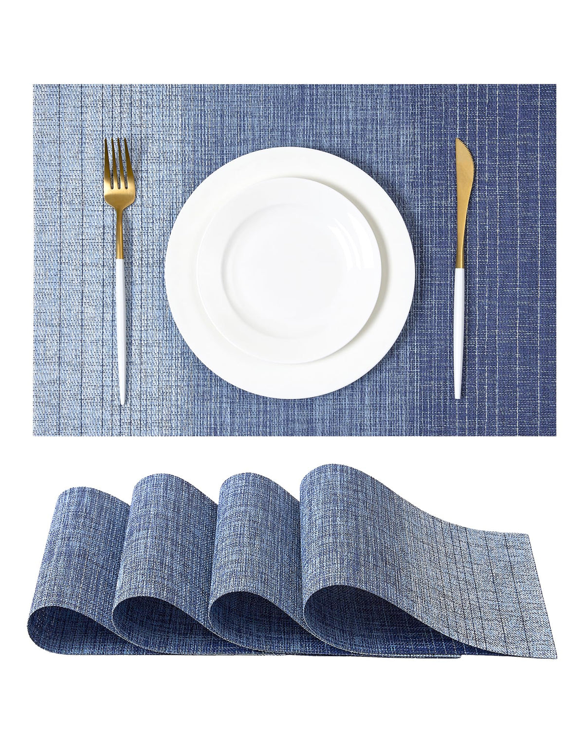 Beige White Placemats Set of 4 - Heat Resistant Non-Slip Place mats for Dining Table, Washable Durable PVC Vinyl Woven Table Mats(Beige White, 4)