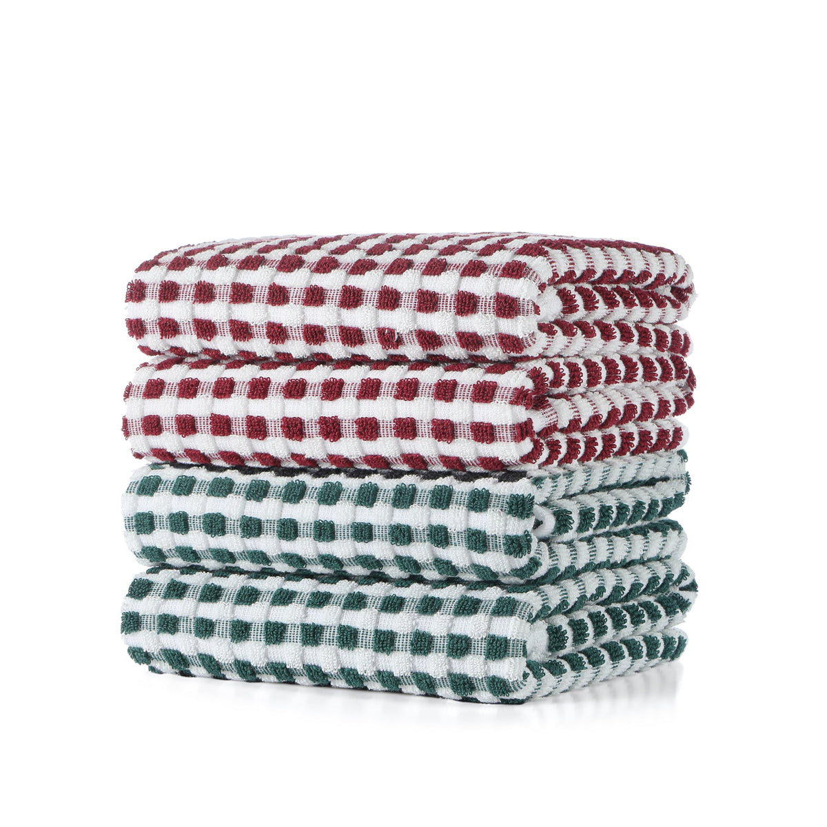 SALAS Cotton Dish Towels Cloths for Kitchen Drying Dishes, Lattice Terry Kitchen Towels, Absorbent Cloths with Hanging Loop, 16‘’ x 26‘’, 4 Packs, Wine Red and Black