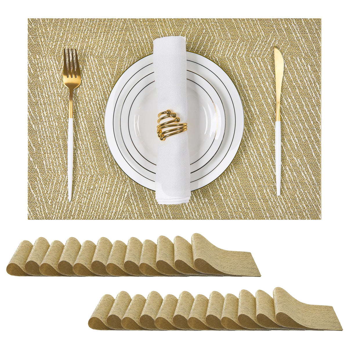 Beige White Placemats Set of 4 - Heat Resistant Non-Slip Place mats for Dining Table, Washable Durable PVC Vinyl Woven Table Mats(Beige White, 4)