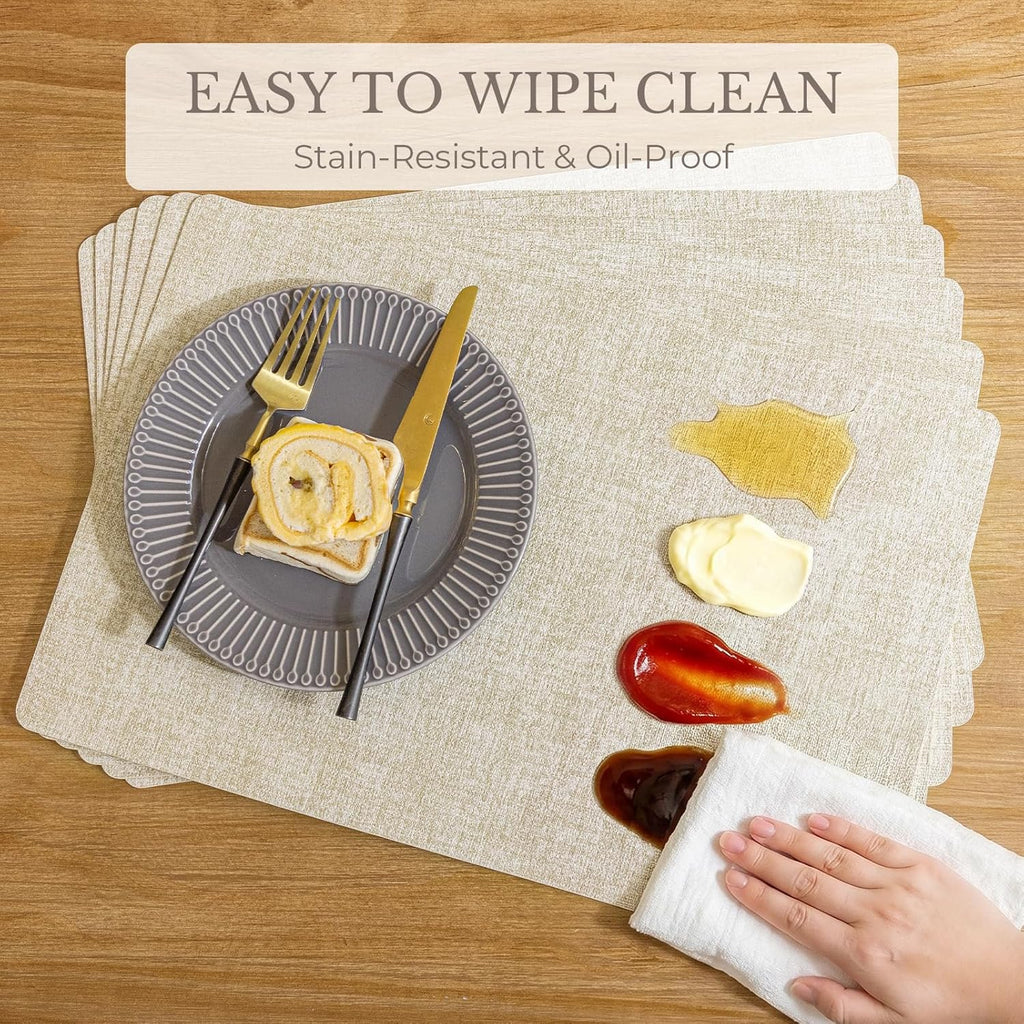 Romanstile Faux Leather Vinyl Placemats Set of 6, Beige