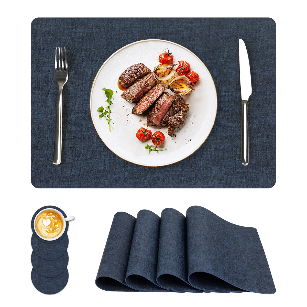 NCUE Vinyl Placemats Set of 6, 17"x12" Wipeable Place Mats with Coasters