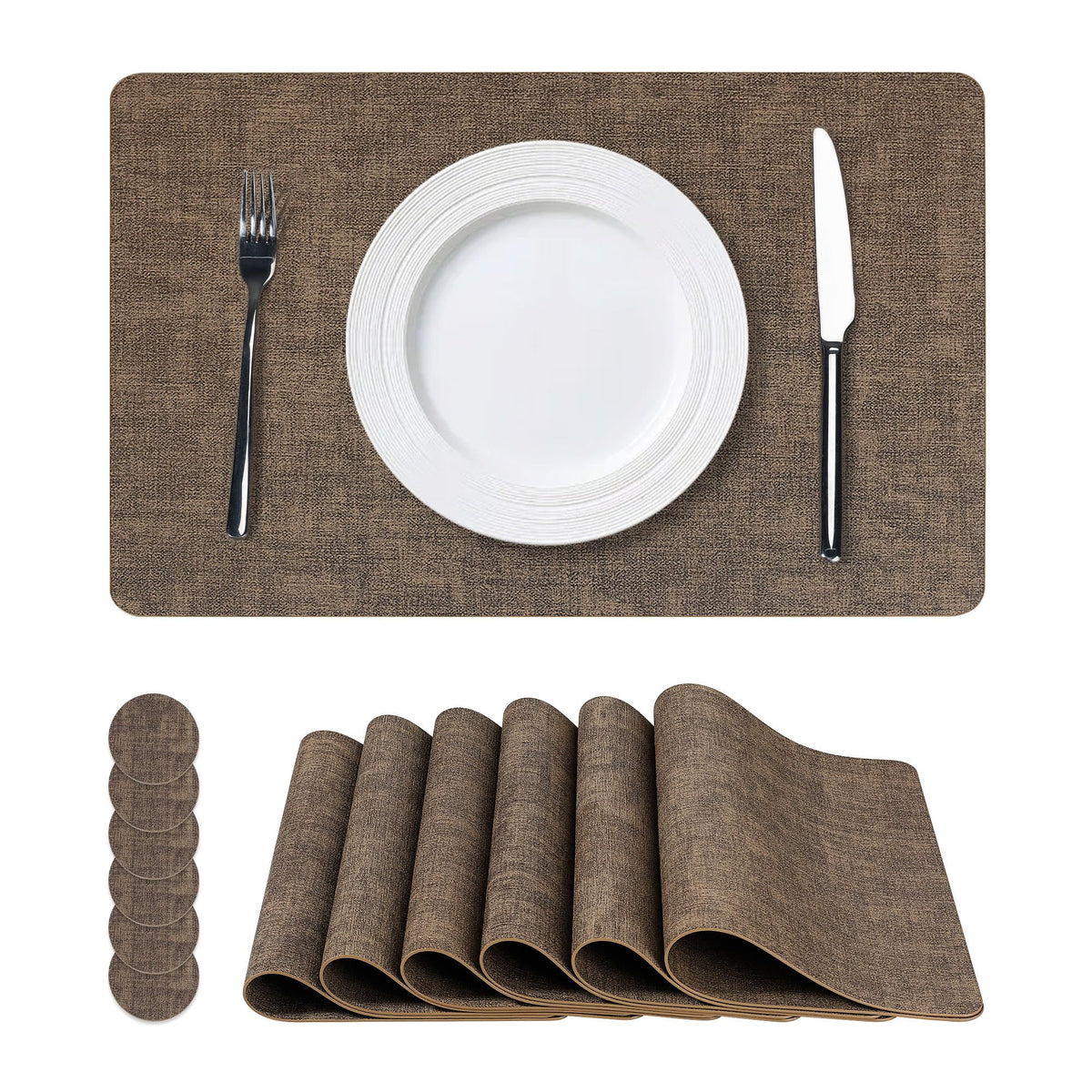 NCUE Vinyl Placemats Set of 6, 17"x12" Wipeable Place Mats with Coasters