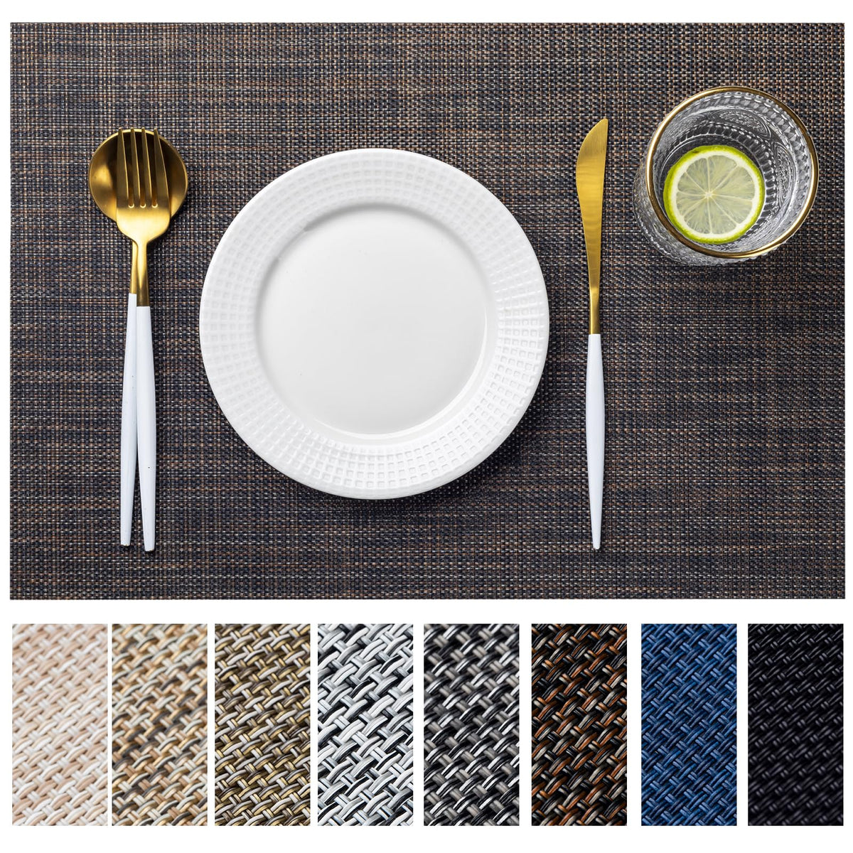 LEXMORE Placemats Set of 4 Vinyl/Plastic Woven Place Mats for Kitchen Table Indoor/Outdoor Washable Placemat Wipeable Dining Table Mats(Navy Blue)