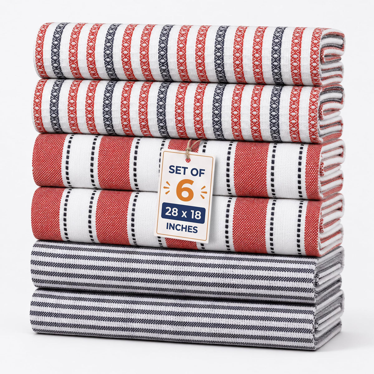 Pack of 6 Cotton Kitchen Towels Set, Dish Towels, Cleaning Rags, Kitchen Dish Cloths for Washing Dishes, Cotton Cleaning Cloths, Ultra Soft, Lightweight & Quick Dry, Flat Weave, 28"x18" (Olive & Gray)