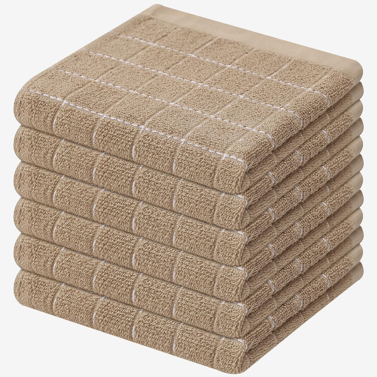 Mordimy Cotton Terry Checkered Kitchen Towels, 16"x 26", 4 Pack, Tan