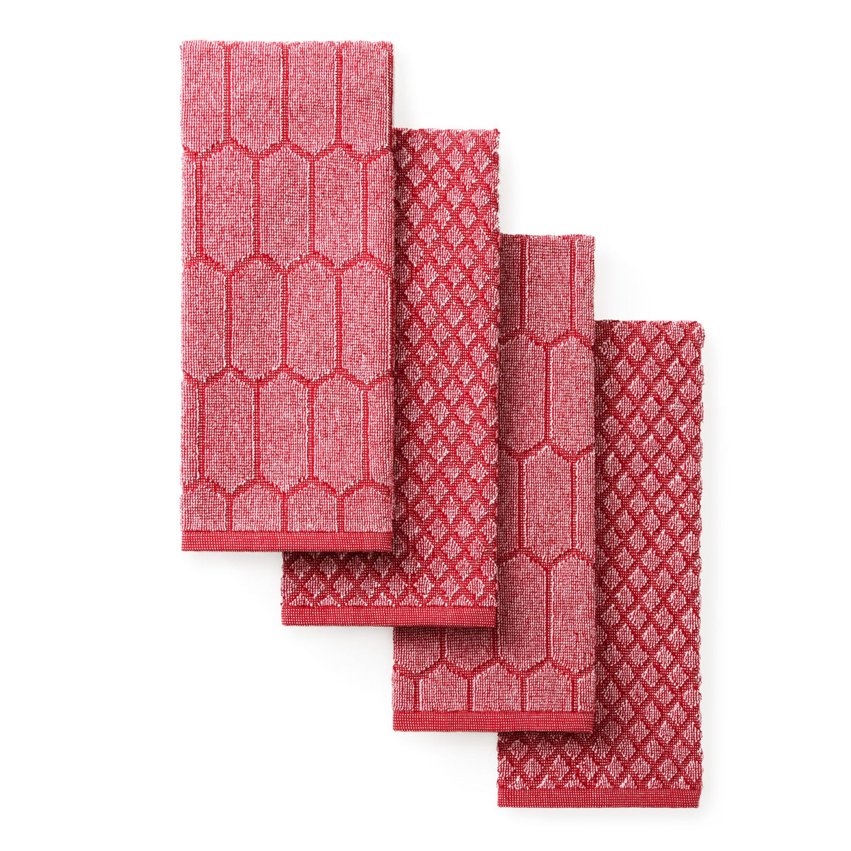 Martha Stewart Honeycomb Chambray Textured Kitchen Towel 4-Pack Set, 100% Cotton with Absorbent Terrycloth, Decorative Kitchen Towels, Natural, 16"x28"