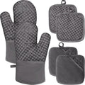 4 Pcs Oven Mitts and Pot Holders,High Heat 500°F Resistant Glove Potholder with Thick Cotton,Silicone Non-Slip Surface Long Kitchen Oven Glove for Cooking Baking Grilling(Grey)