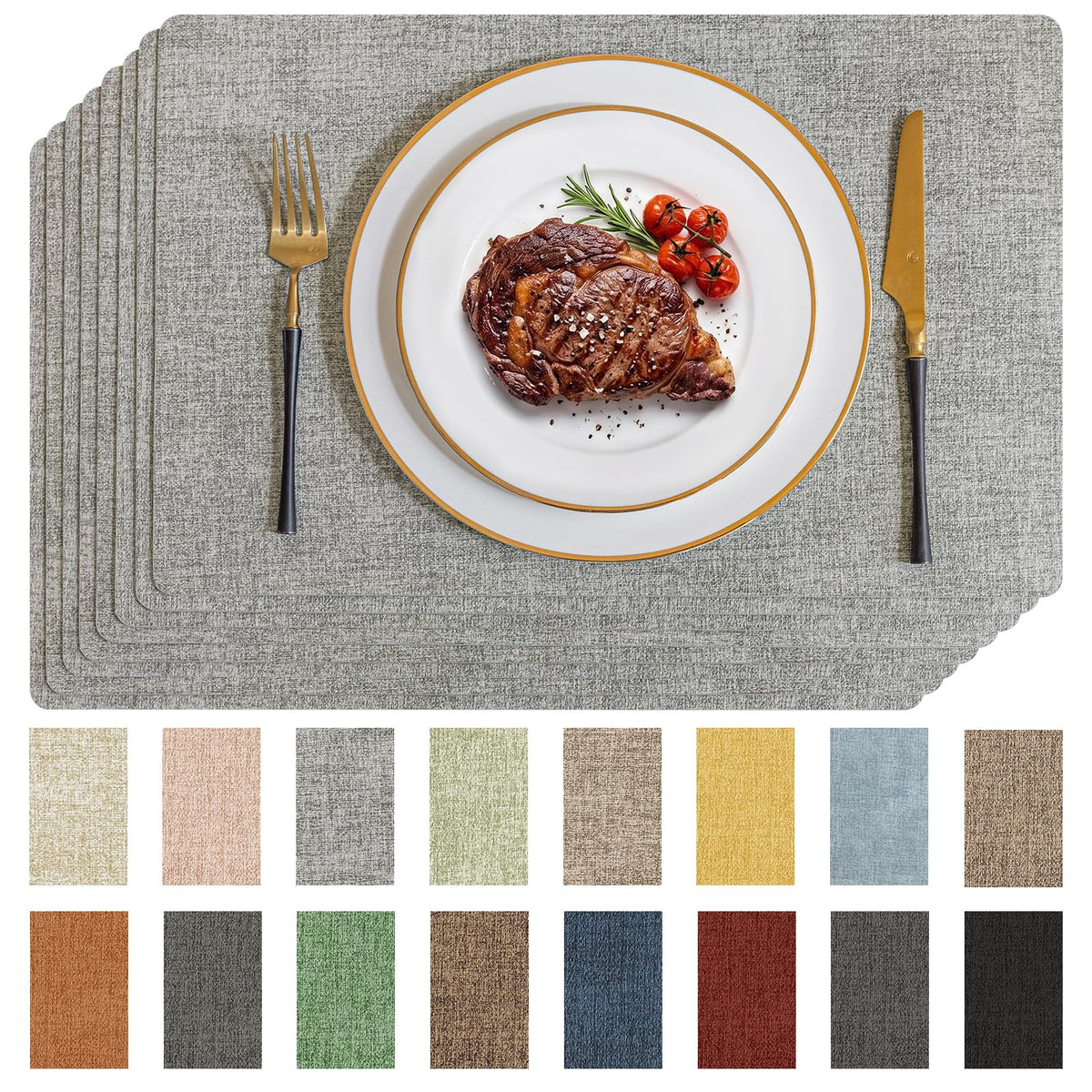 Romanstile Faux Leather Vinyl Placemats Set of 6, Beige