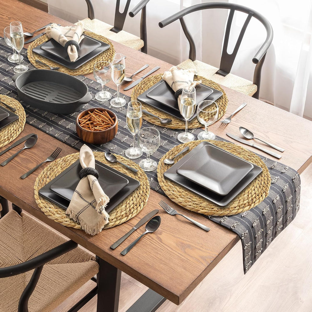 Kochorie Set of 6 Round Woven Placemats - 12 Inch Natural Boho Rattan Wicker Table Mats for Home Dining Table