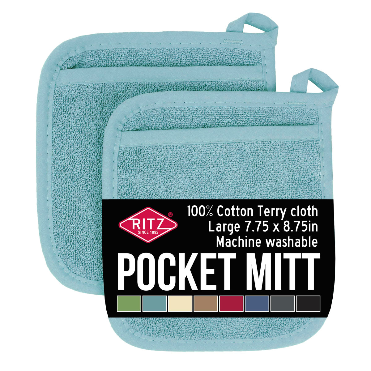 RITZ Terry Pocket Mitt & Hot Pad: Unparalleled Heat Resistant, Durable 100% Cotton – Ergonomically Designed for Optimal Grip – Easy-Care Machine Washable – 2-Pack, Paprika