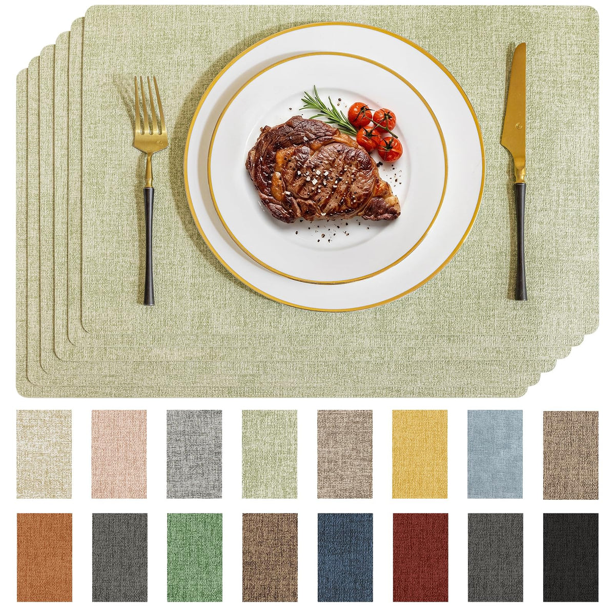 Romanstile Faux Leather Vinyl Placemats Set of 6, Beige