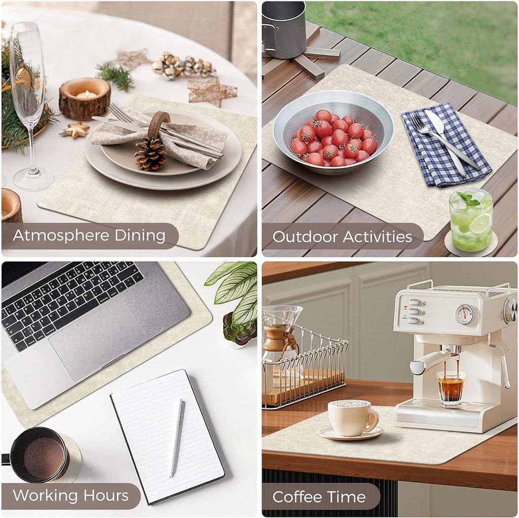 NCUE Vinyl Placemats Set of 6, 17"x12" Wipeable Place Mats with Coasters