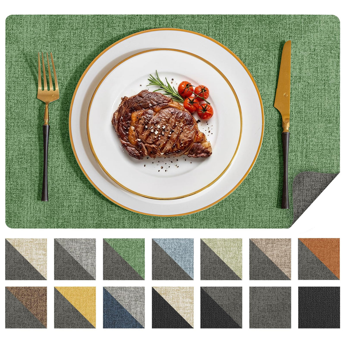 Romanstile Placemats Set of 6, Reversible Faux Leather Wipeable Table Mats