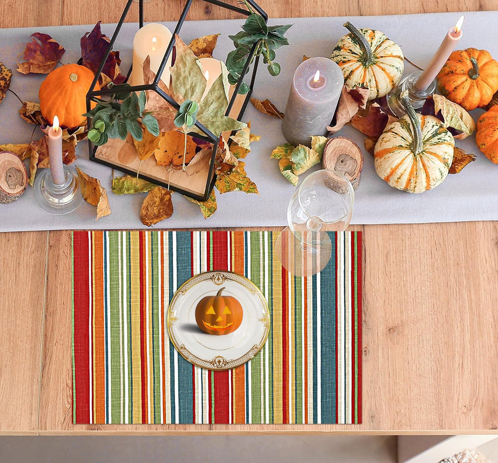 Ruvanti Placemats Set of 6, 100% Cotton Place Mats of 13"x19", Multi Stripe