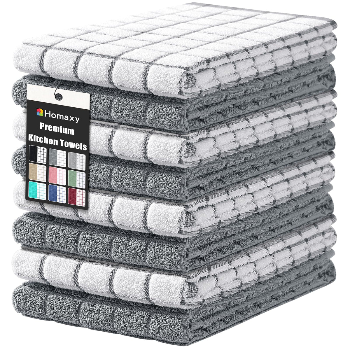 Homaxy Large Premium Cotton Kitchen Towels 16"x 28", 6 Pack, Grey