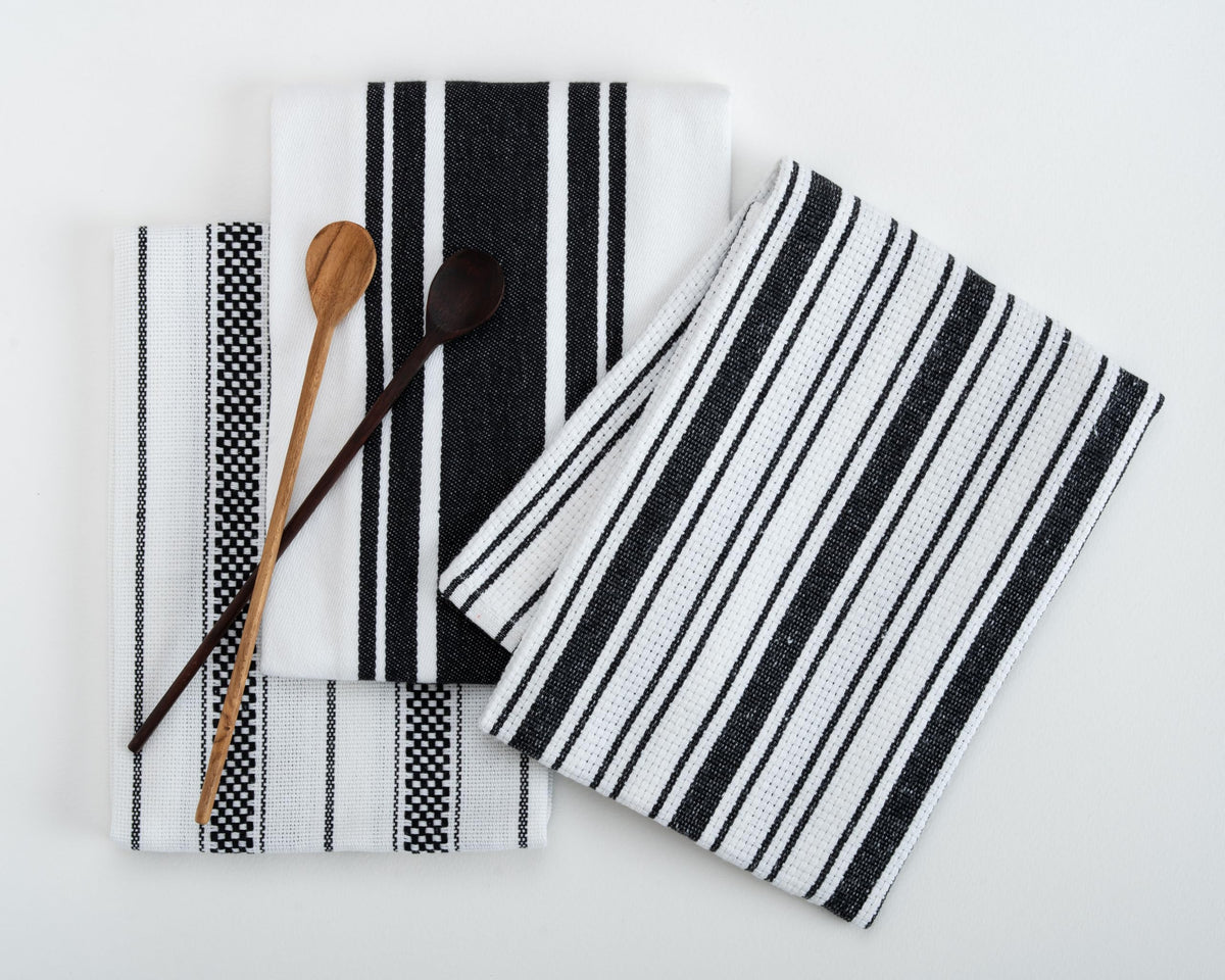 Kitchen Towels Set – Pack of 6 (20’’ x 30’’) Extra Large Premium Cotton Dish Towels for Kitchen – Chain Stripe Towels – Absorbent – 100% Cotton – with Hanging Loop – Beige