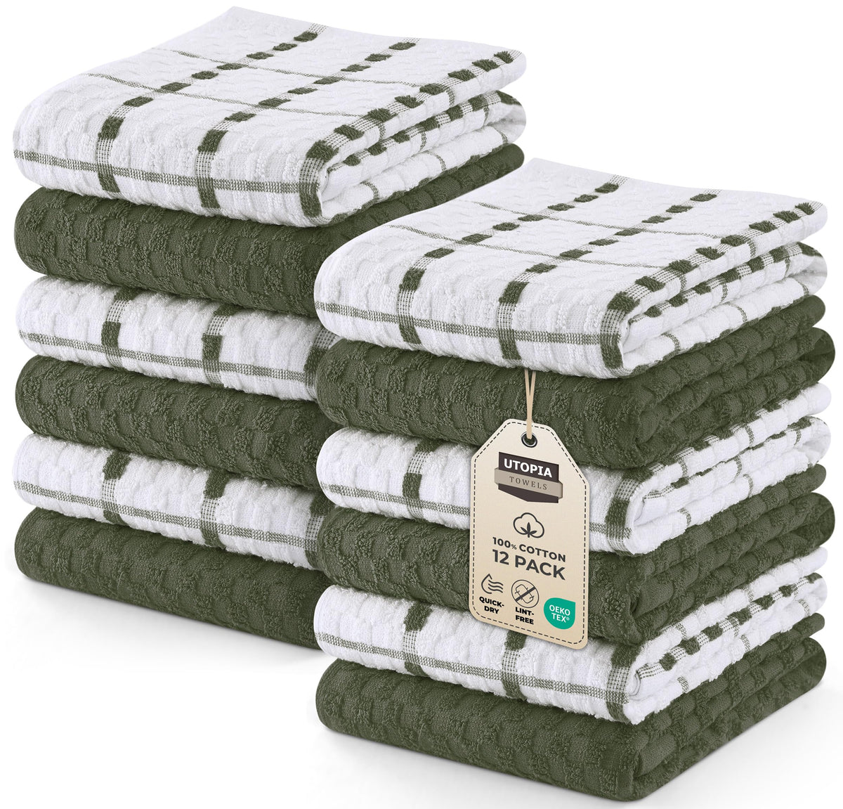 Utopia Kitchen Towels 12 Pack 15x25 Inch 100% Cotton Popcorn Terry