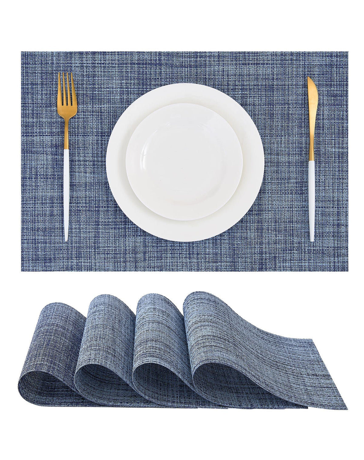 Beige Placemats Set of 6 - Heat-Resistant, Non-Slip Table Mats, Washable Woven Vinyl for Indoor & Outdoor Dining
