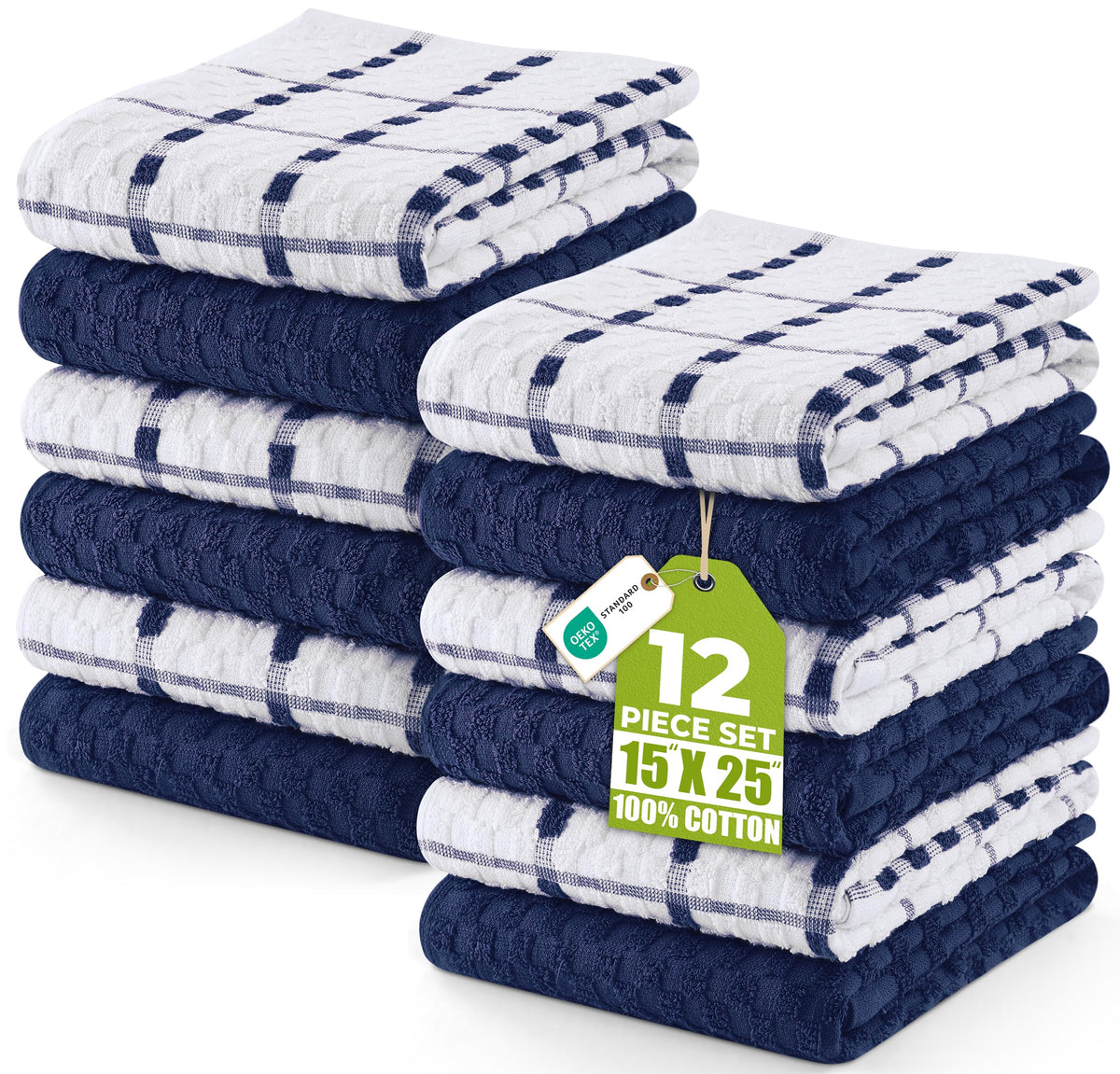 Utopia Kitchen Towels 12 Pack 15x25 Inch 100% Cotton Popcorn Terry