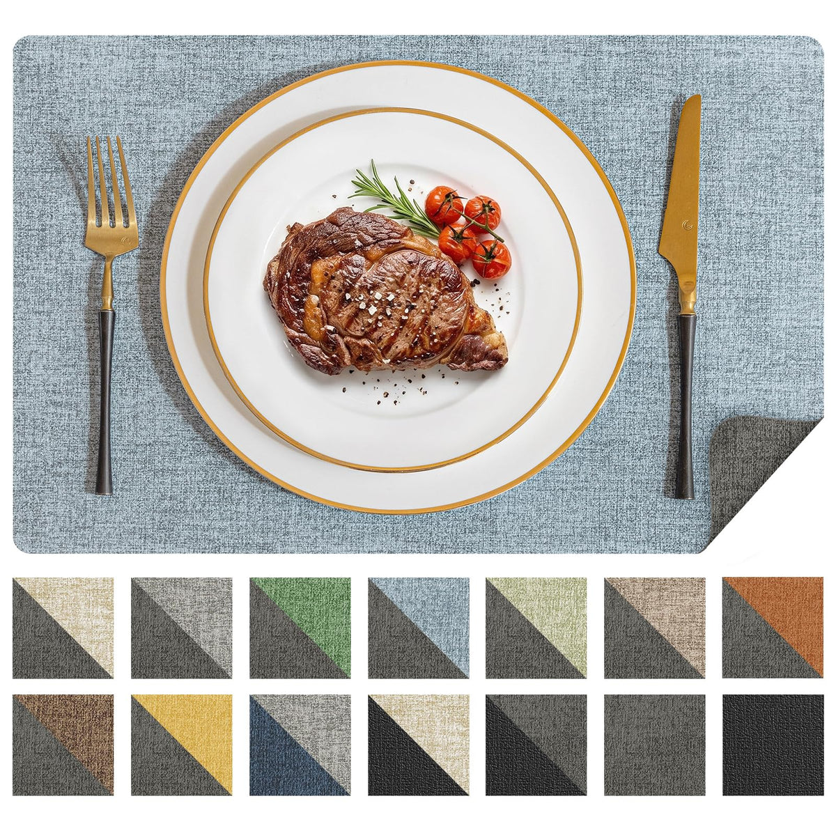 Romanstile Placemats Set of 6, Reversible Faux Leather Wipeable Table Mats