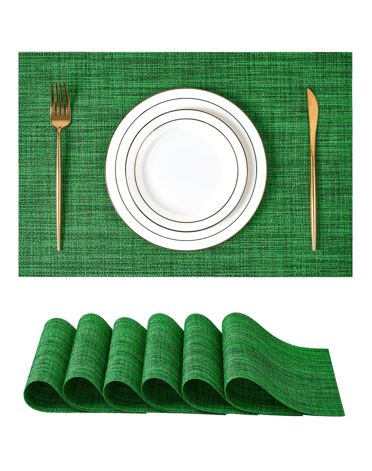 Beige Placemats Set of 6 - Heat-Resistant, Non-Slip Table Mats, Washable Woven Vinyl for Indoor & Outdoor Dining