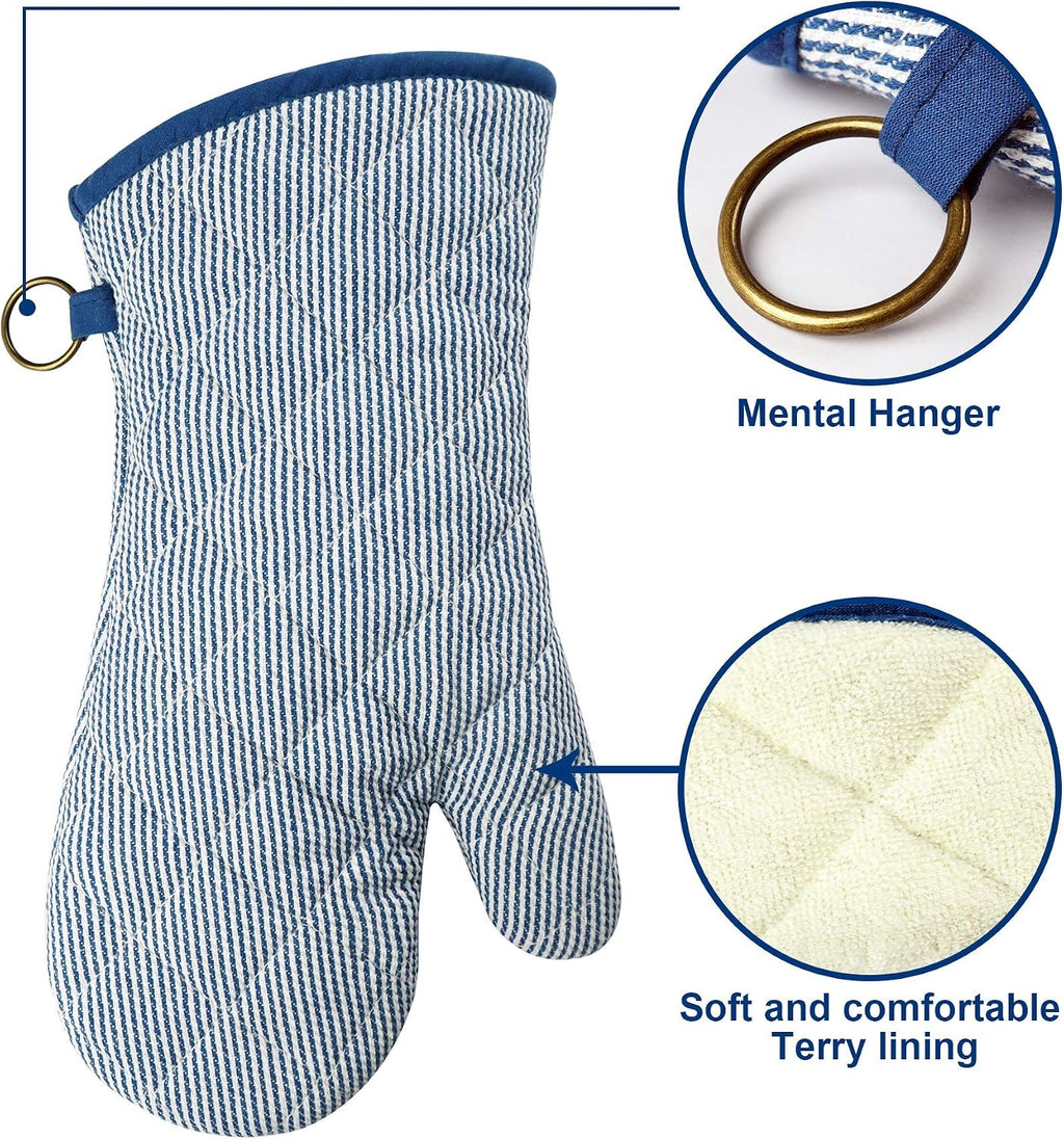 Yarn Dyed Oven Mitts 1 Pair， 100% Cotton Heat Resistant 470 Degree