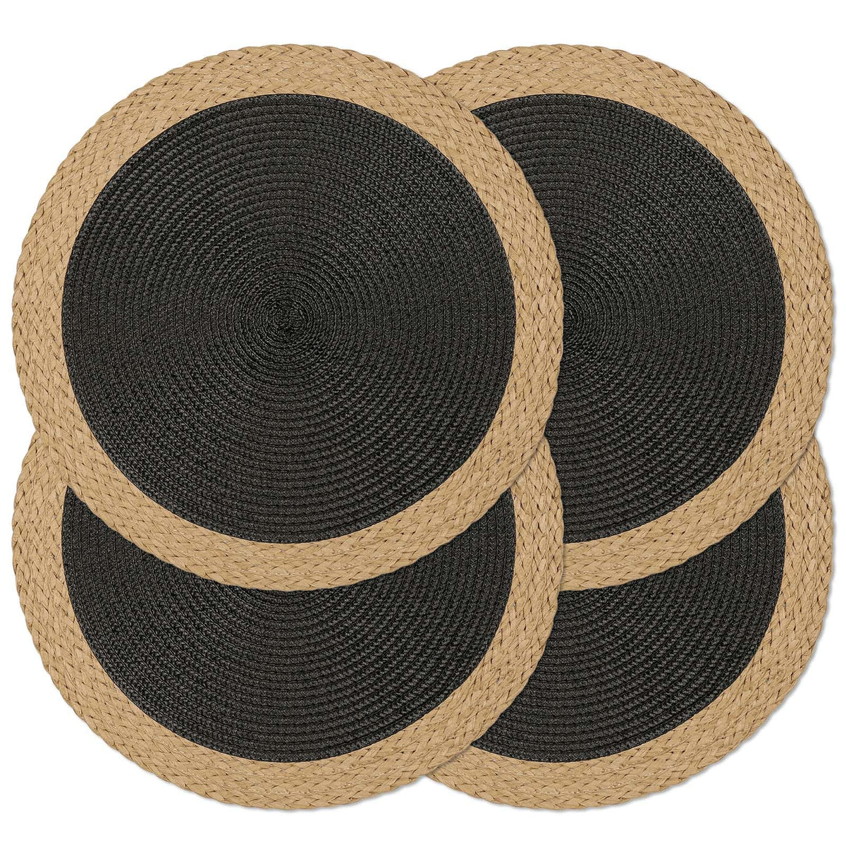 Round Placemats Set of 4, Woven Table Mats, Thin Edge, Black